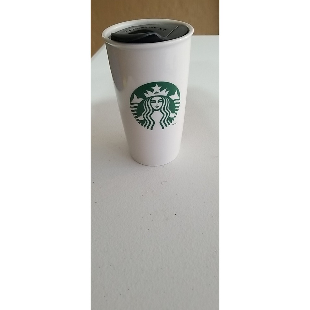 Starbucks Tumbler Mug Siren Logo White Ceramic Travel Coffee With Lid 12 Oz